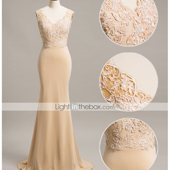 Sheer lace beaded formal evening prom wedding dress - Picture 3 of 8